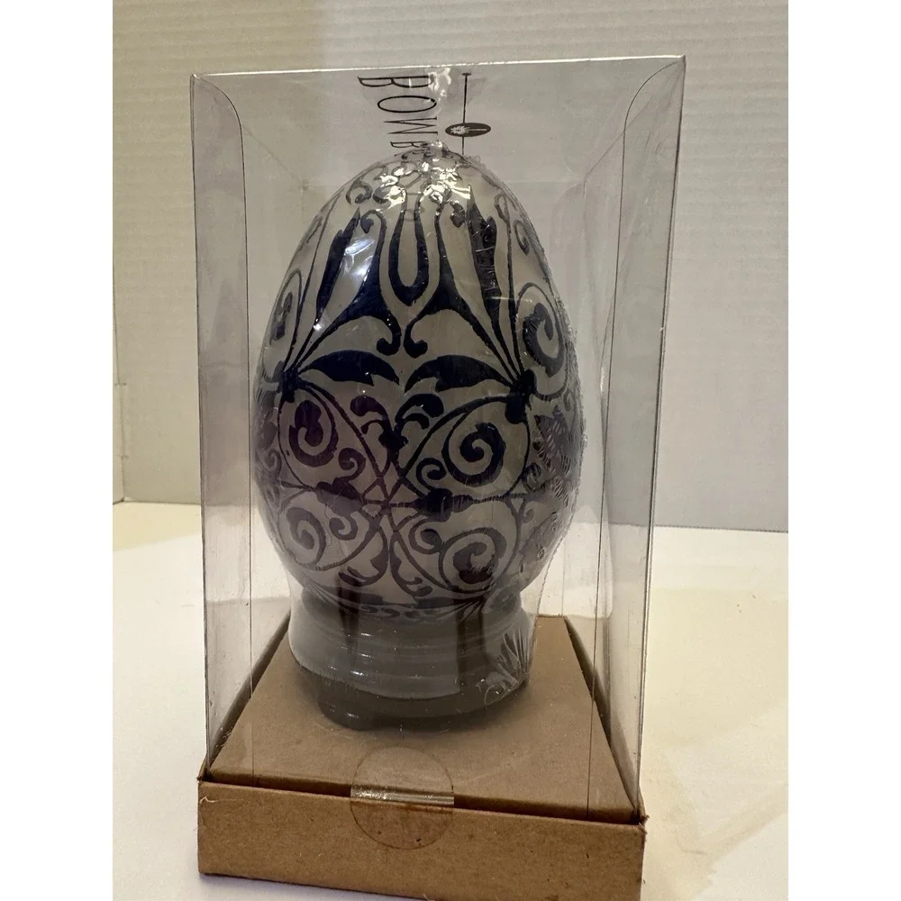 Bombay Egg‎ Shaped Candle with Stand Blue and White